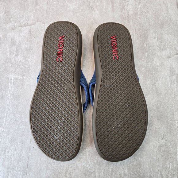 Vionic Casandra Thong Sandals Sz 10 Blue Leather Open Toe Arch Support Flip Flop - Picture 7 of 11